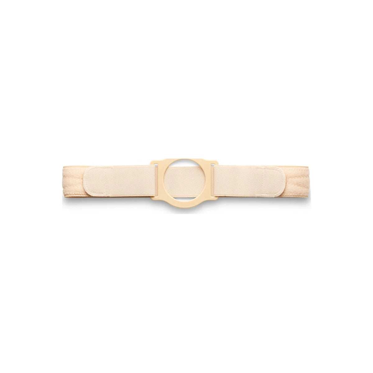 Beige medical support belt with central circular opening for ostomy care