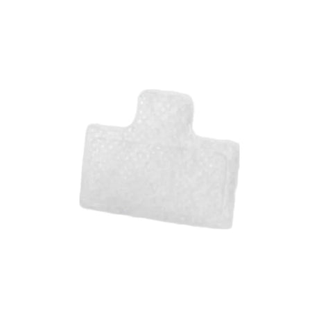 Rectangular white foam medical pad for wound protection on a plain background