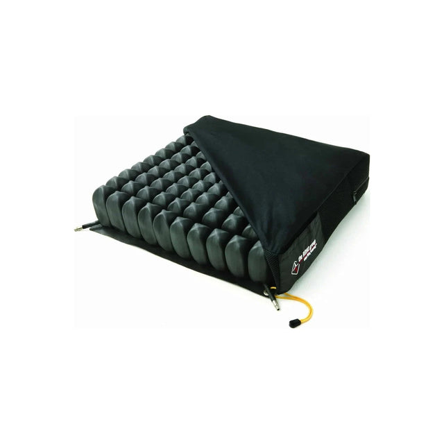 Black air cell wheelchair cushion with a removable cover for pressure relief
