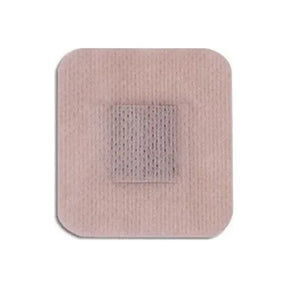 Beige square adhesive wound dressing with absorbent pad center for medical use