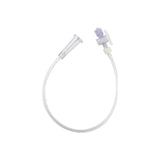 Medical extension tube with connector for infusion or drainage, clear and sterile