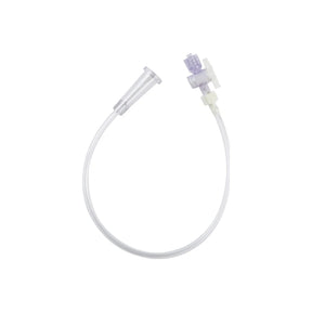 Medical extension tube with connector for infusion or drainage, clear and sterile