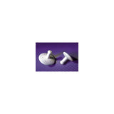 Pair of white medical device grommets on a purple background, personal medical supplies