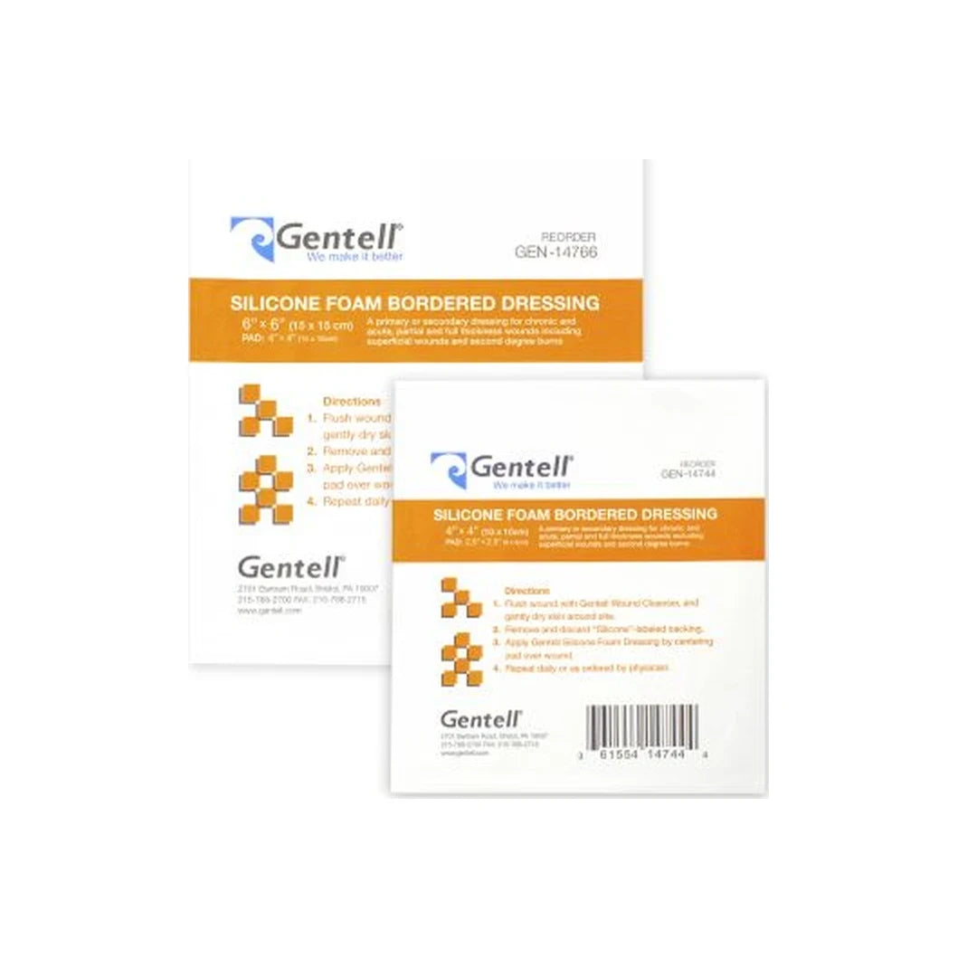Gentell Silicone Foam Bordered Dressing, 6" X 6"