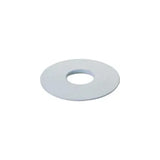 Circular white medical adhesive flange seal for ostomy supplies on white background