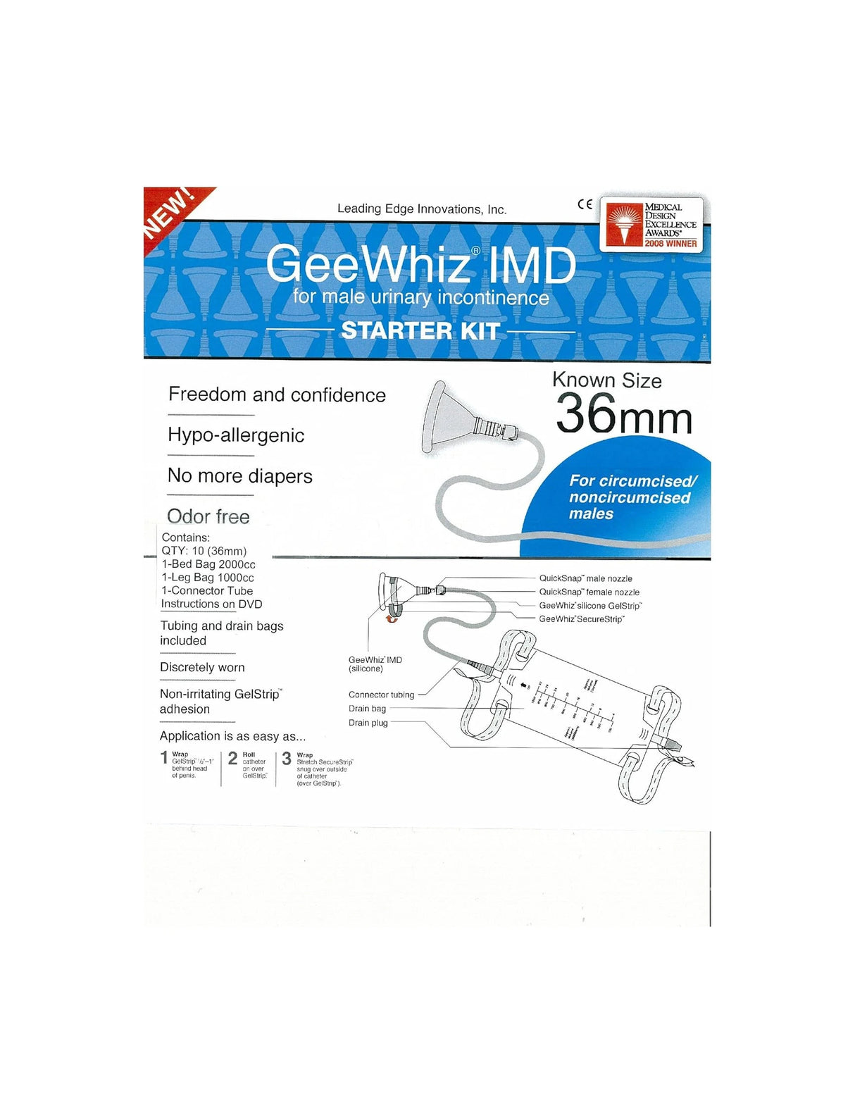 Geewhiz Icp Male External Catheter With Pouch, 36mm