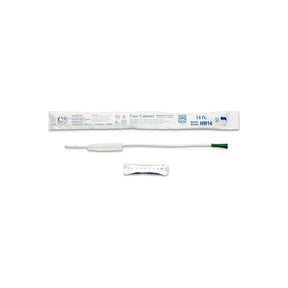 Sterile hydrophilic coated intermittent catheter with packaging and green connector