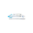 Sterile catheter kit with gloves, catheter, lubricant, and packaging on white background