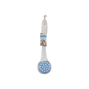 Long handle lotion applicator with blue roller balls for easy body cream application