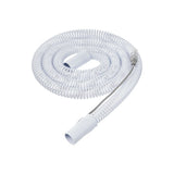 White heated CPAP hose tubing for respiratory therapy on a plain background