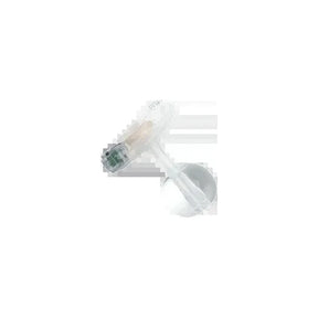 Low profile gastrostomy feeding tube, transparent medical device on white background
