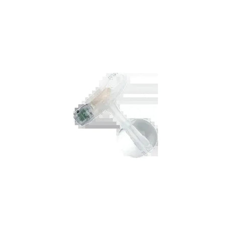 Low profile gastrostomy feeding tube, transparent medical device on white background