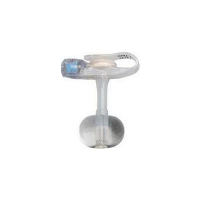 Low-profile gastrostomy feeding tube with clear balloon adapter on white background