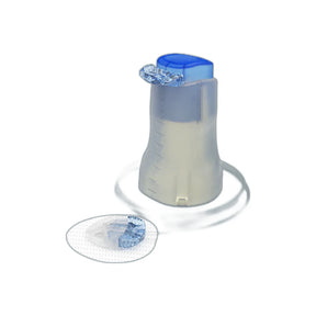 Insulin infusion set with tubing and blue safety cap for diabetes management