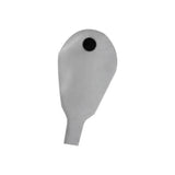 Gray ostomy pouch with round filter on white background, medical supplies