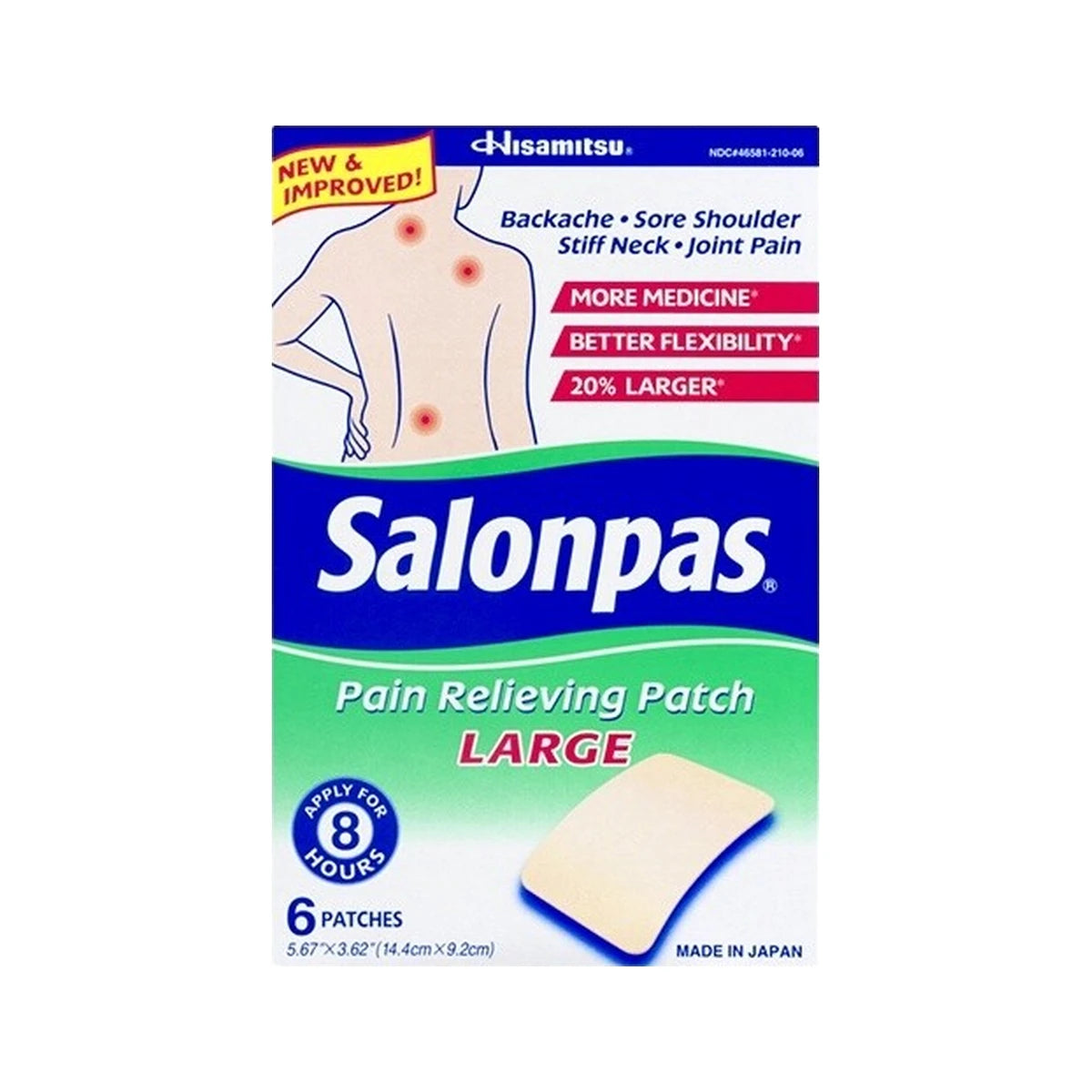 Salonpas pain relieving patch large box, 6 patches for backache and joint pain relief