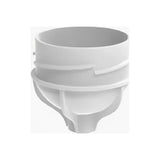 White plastic medical container adapter with ridged sides and open top, isolated on white background