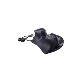 Black medical foot rest with adjustable straps for home healthcare support