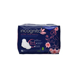 Incognito ultra thin pads with wings, 16 count, 3-in-1 protection for daily, menstrual, bladder leakage.