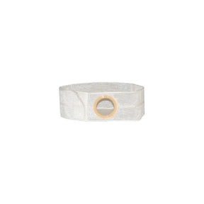 white medical ostomy belt with round opening for stoma support and secure appliance fit