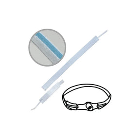 Trach tube split gauze dressing with close-up detail and tracheostomy tube diagram