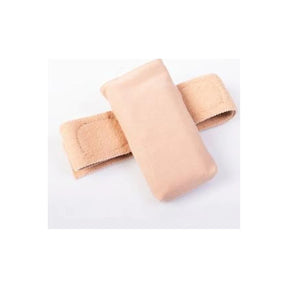 Beige medical armband with padded cover for secure and comfortable device wear