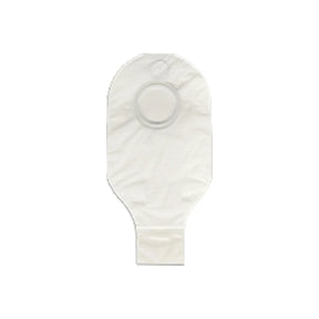 Transparent ostomy pouch for medical use on white background