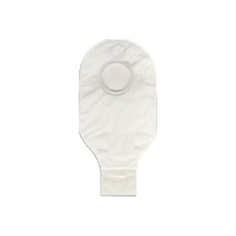 Transparent ostomy pouch for medical use on white background