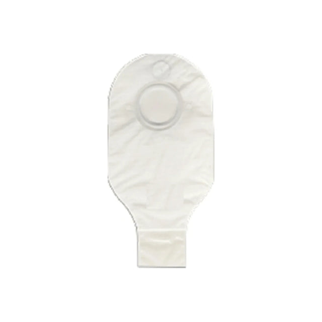 Transparent ostomy pouch for medical use on white background