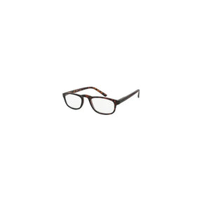 Tortoiseshell rectangular eyeglasses with clear lenses on a white background