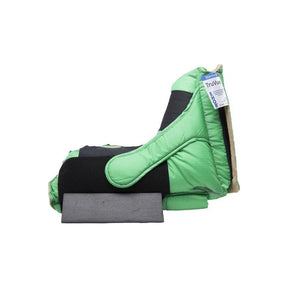 Protective green heel protector boot with adjustable straps for pressure relief