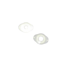 Two transparent round ostomy barrier rings on white background