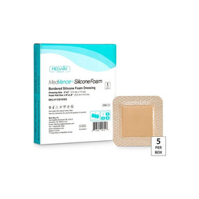 MedVance silicone foam dressing 3x3 inch, box of 5 sterile bordered wound dressings