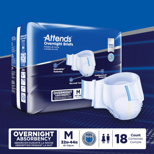Attends Overnight Briefs, Overnight Absorbency, Medium