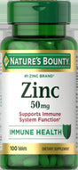 Nature's Bounty Zinc 50mg bottle, 100 tablets, for immune health support.