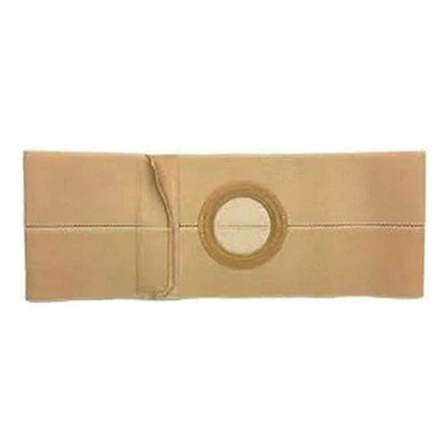 Beige ostomy support belt with center opening, adjustable for 36-40 inch waist, medical supply