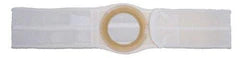 White ostomy support belt with central round opening for medical use