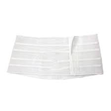 White ostomy support belt, 5-inch wide, no hole, adjustable for 28-31 inch waist