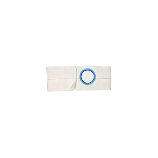 Rectangular ostomy pouch with blue flange on a white background, medical supply product