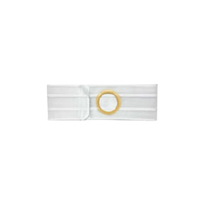 White ostomy belt with round beige ring for medical support and comfort