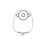 Medical ostomy pouch illustration with round opening and outlet against white background