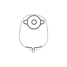 Medical ostomy pouch illustration with round opening and outlet against white background