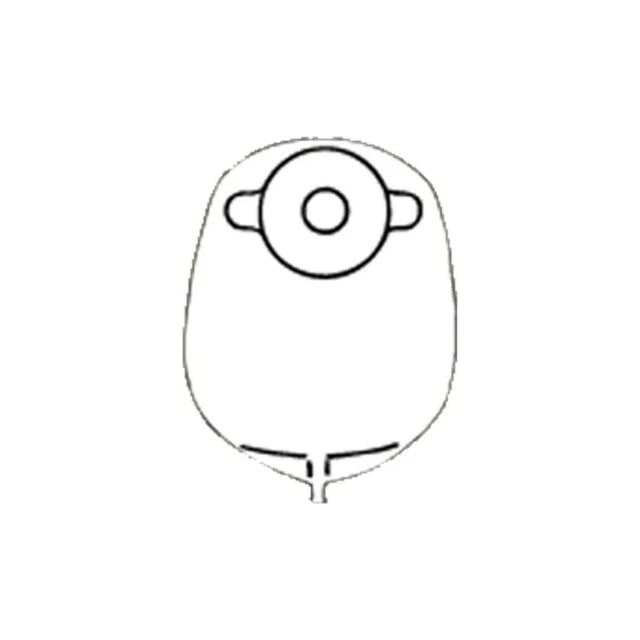 Medical ostomy pouch illustration with round opening and outlet against white background