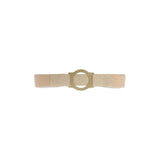 Beige ostomy belt with round plastic ring, adjustable medical support accessory