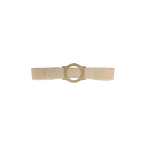 Beige ostomy belt with round plastic ring, adjustable medical support accessory