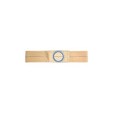 Beige medical support belt with blue circular opening on white background