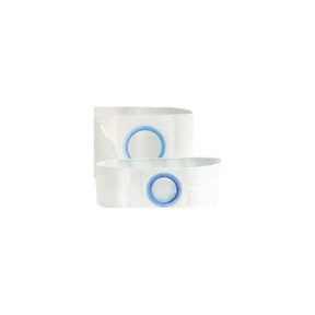Transparent ostomy belts with blue circular stoma ring for medical support