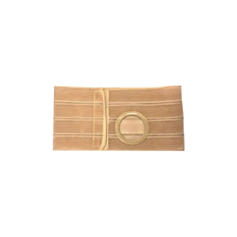 Beige ostomy support belt with circular opening for medical device support