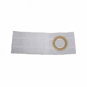 White ostomy support belt with round wafer opening for medical supplies
