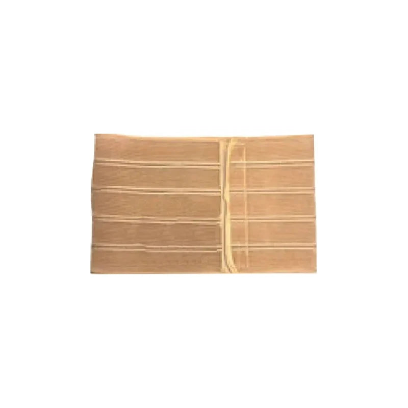 Beige medical abdominal binder with adjustable straps on white background